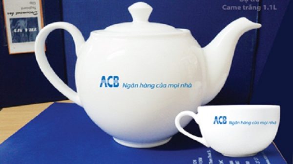 Bộ ấm Trà in logo ACB, ấm chén in logo Minh Long, Ấm chén in logo ACB bát Tràng