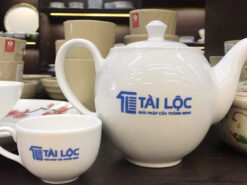 Bộ ấm trà Camellia in logo nội thất Tài Lộc