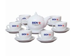 Bộ quà tặng ấm chén in logo Bát Tràng Chóp Lửa Giá In Logo BIDV