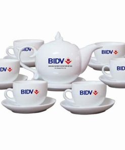 Bộ quà tặng ấm chén in logo Bát Tràng Chóp Lửa Giá In Logo BIDV